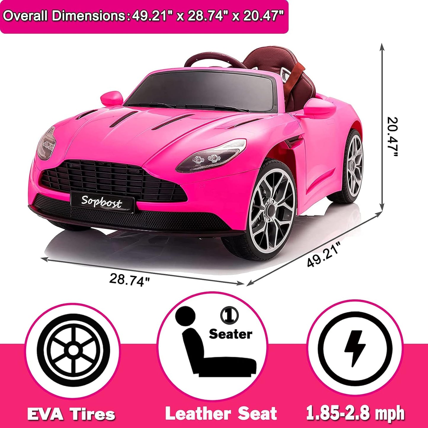 Kids 12V Ride on Car Electric Car for Kids Ride on Sport Car with Remote Control 2WD Power Driving Wheel Ride on Toy Car with Adjustable Seat, LED Glowing Wheels, Storage Box, Bluetooth, Pink