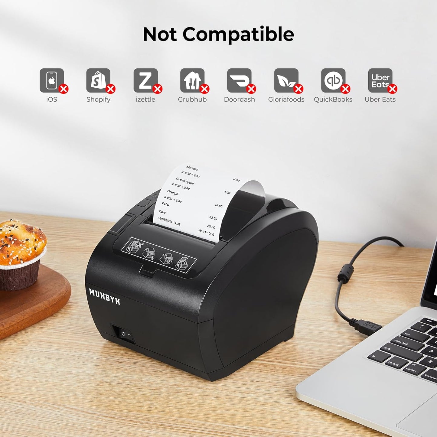 POS Printer, Receipt Printer USB Ethernet 80MM Thermal Printer P047, Impresora Térmica, Black Supermarket POS Kitchen Printer with Auto Cutter Support Cash Drawer ESC/POS Windows System