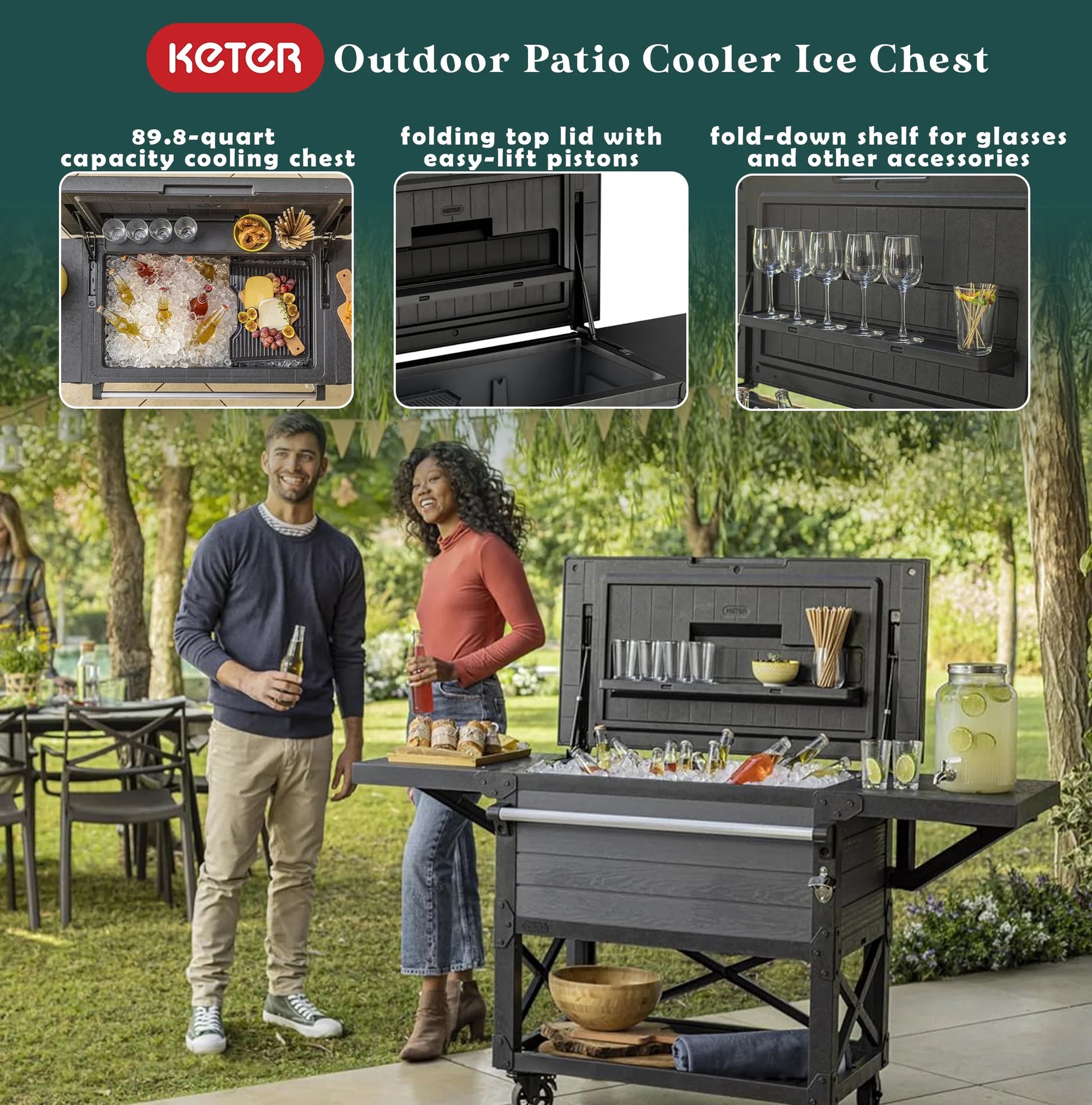Outdoor Patio Cooler Ice Chest Insulated Beverage Bar Cart, Gray