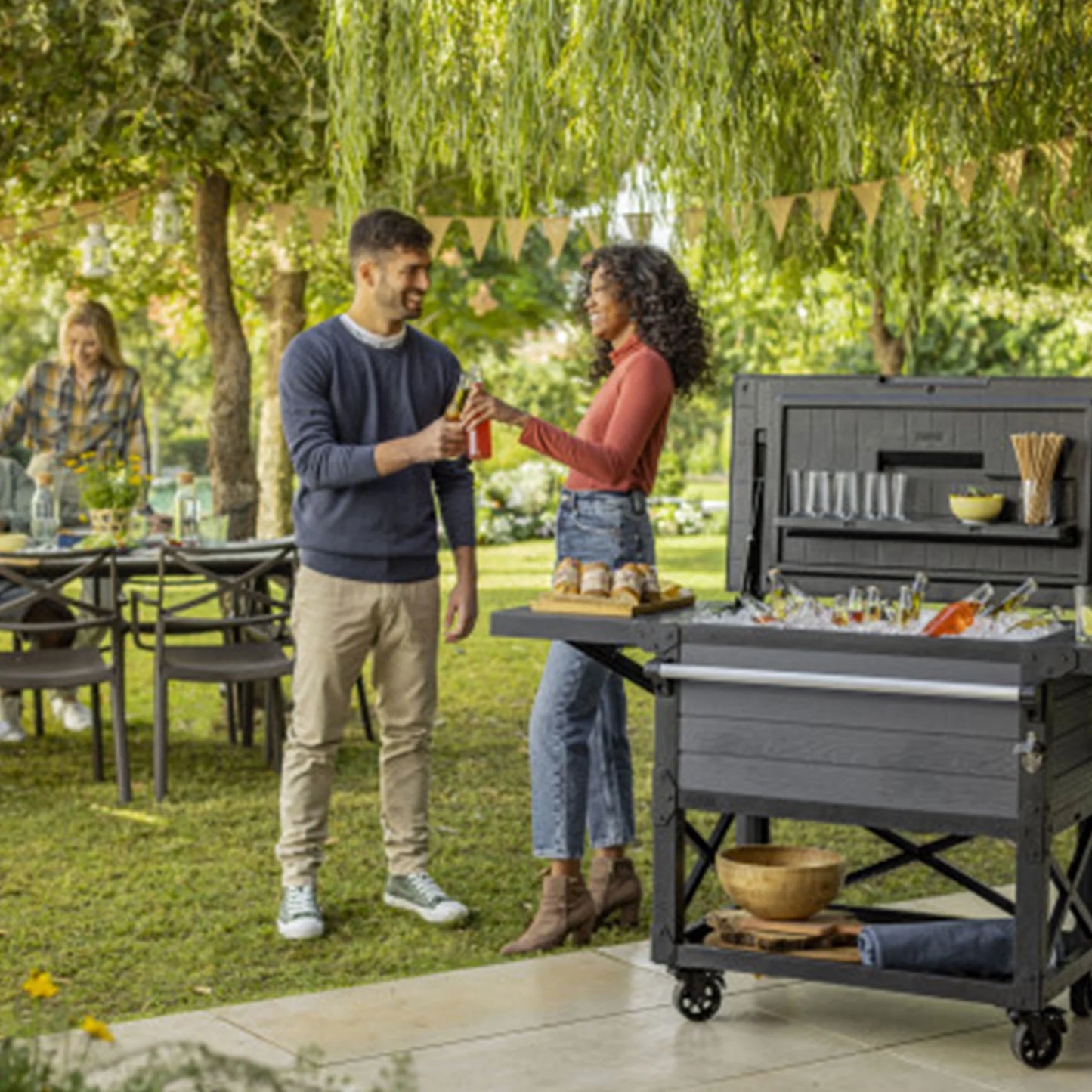 Outdoor Patio Cooler Ice Chest Insulated Beverage Bar Cart, Gray
