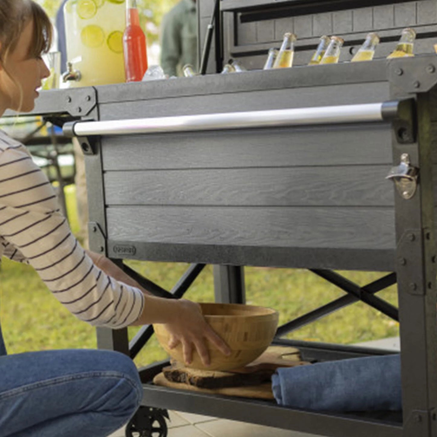 Outdoor Patio Cooler Ice Chest Insulated Beverage Bar Cart, Gray