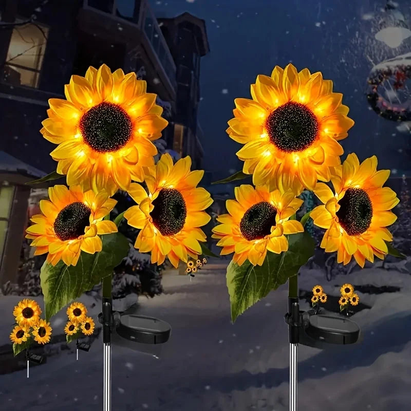 1Pc Solar Sunflower Lights Garden Stake Outdoor Waterproof Decorative Solar Powered Patio Garden Yard Lawn LED Landscape Lights