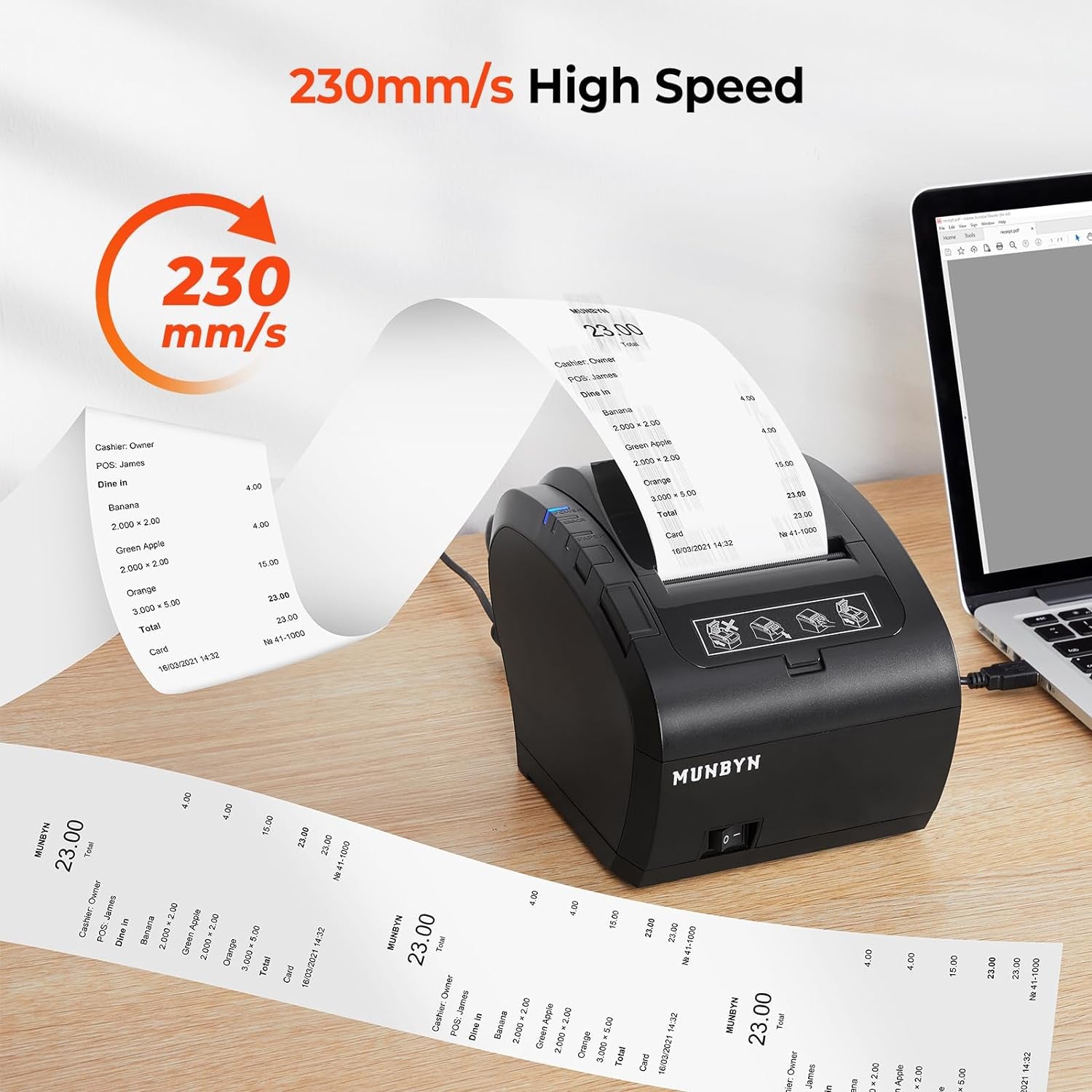 POS Printer, Receipt Printer USB Ethernet 80MM Thermal Printer P047, Impresora Térmica, Black Supermarket POS Kitchen Printer with Auto Cutter Support Cash Drawer ESC/POS Windows System
