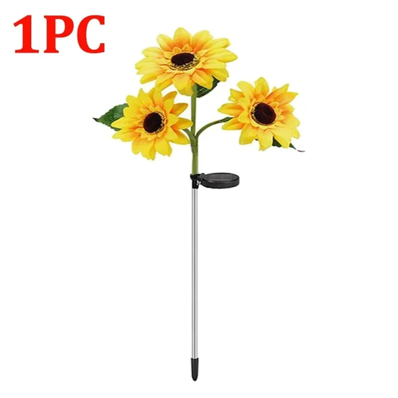 1Pc Solar Sunflower Lights Garden Stake Outdoor Waterproof Decorative Solar Powered Patio Garden Yard Lawn LED Landscape Lights