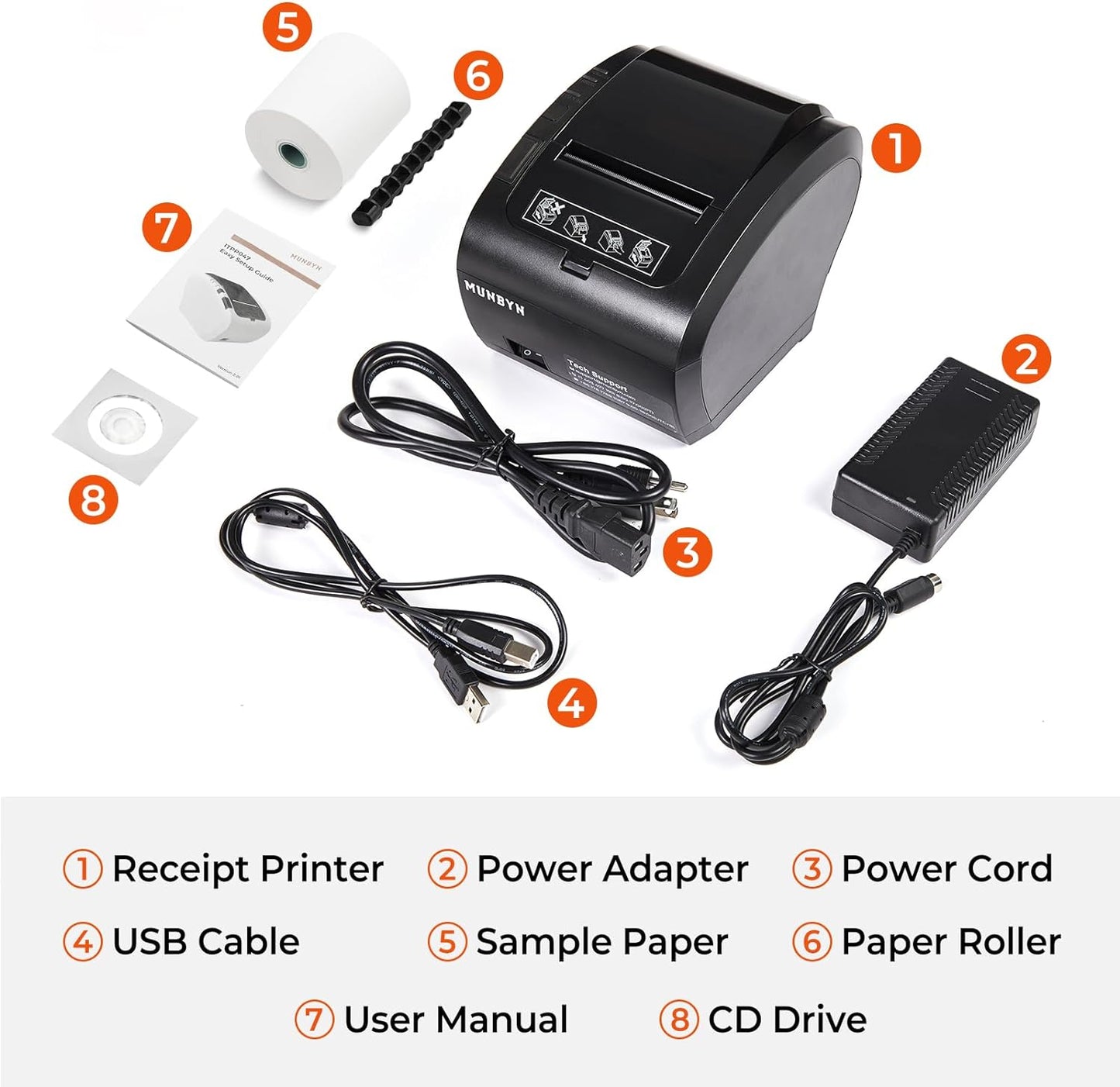 POS Printer, Receipt Printer USB Ethernet 80MM Thermal Printer P047, Impresora Térmica, Black Supermarket POS Kitchen Printer with Auto Cutter Support Cash Drawer ESC/POS Windows System